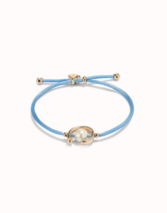 Blue cord bracelet with a pearl
